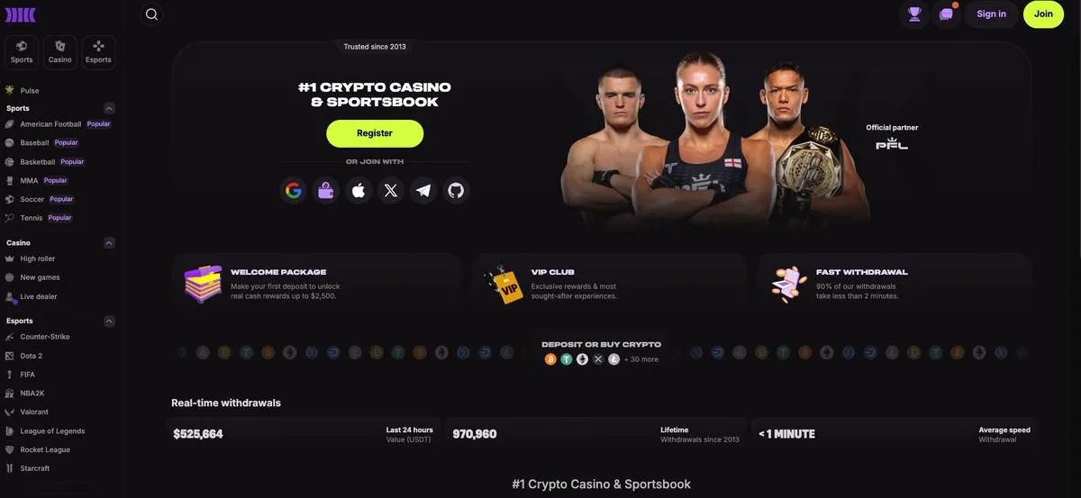 Cloudbet の画面